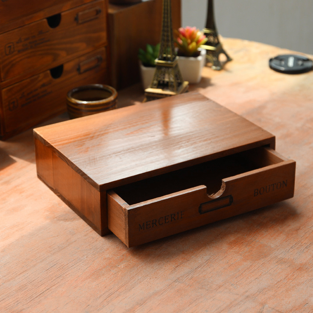 Vintage Wooden Jewelry Box with Drawer, 3-in-1 Organizer